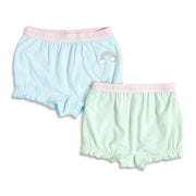 Girls Printed and Solid Bloomer Pack of 2, Blue and Mint Green