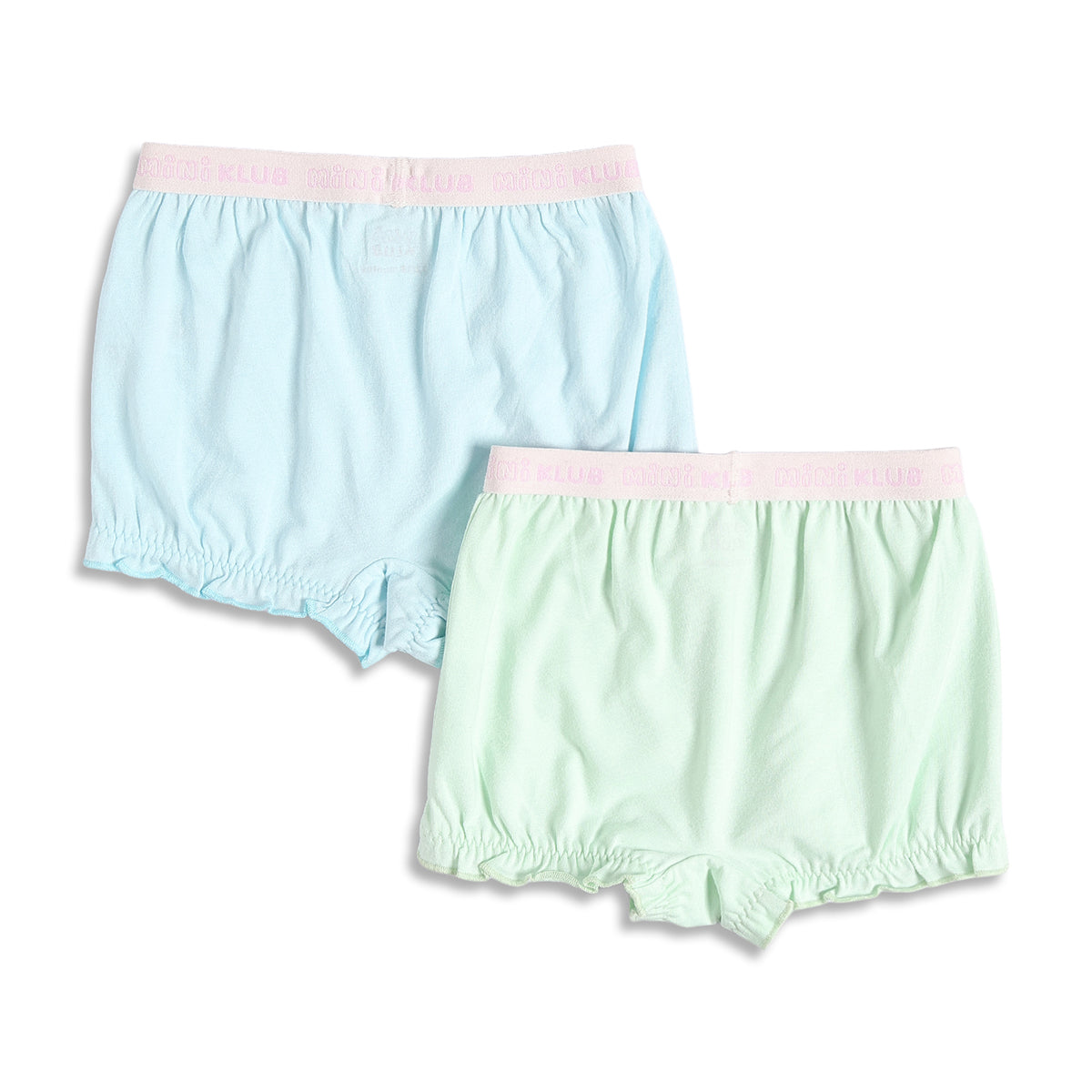 Girls Printed and Solid Bloomer Pack of 2, Blue and Mint Green