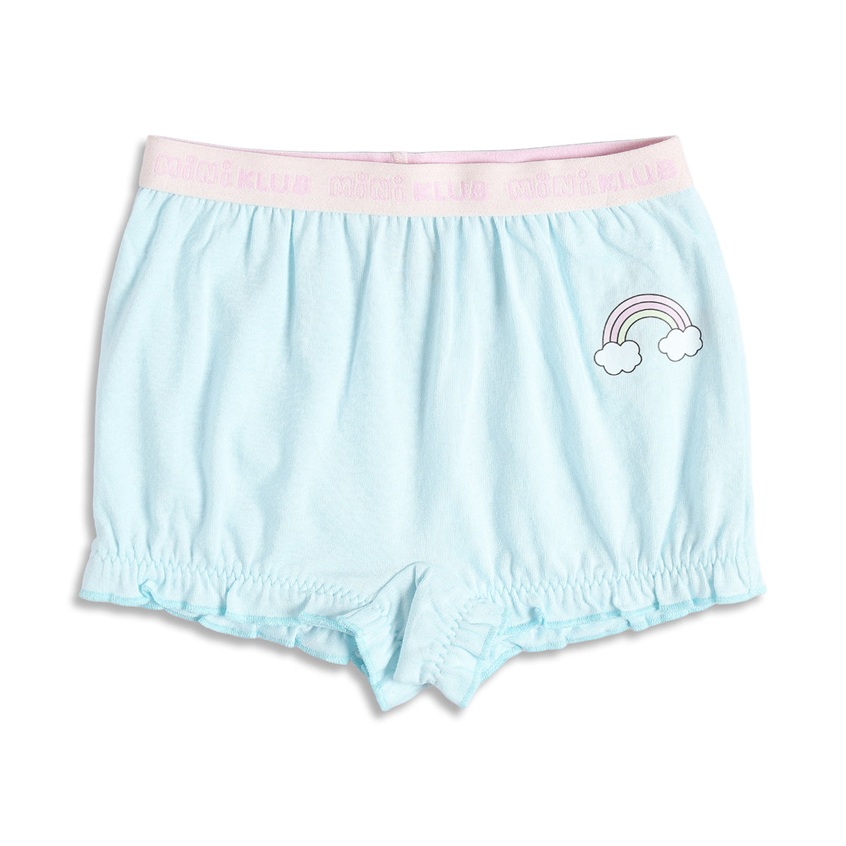 Girls Printed and Solid Bloomer Pack of 2, Blue and Mint Green