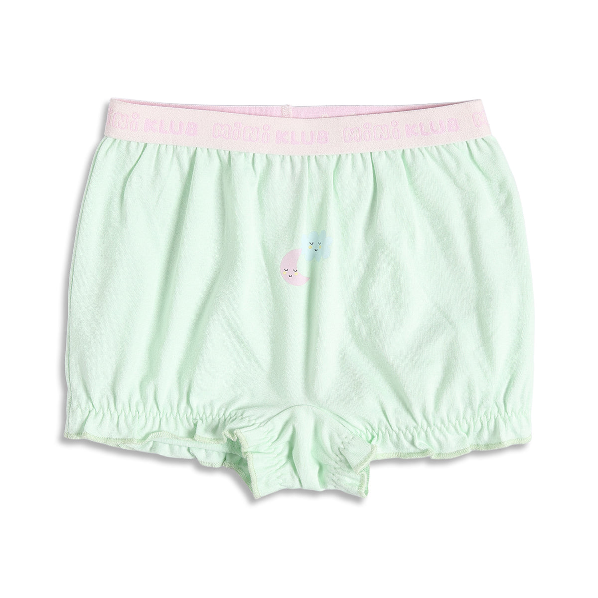 Girls Printed and Solid Bloomer Pack of 2, Blue and Mint Green