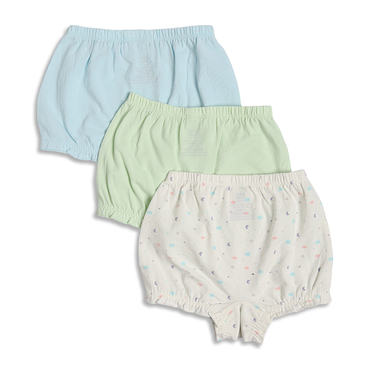Baby Girls Solid and Printed Bloomer Shorts Pack of 3, Blue Green White