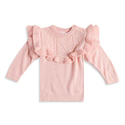 Baby Girls Peach Ruffle Knit Sweater Regular Fit.