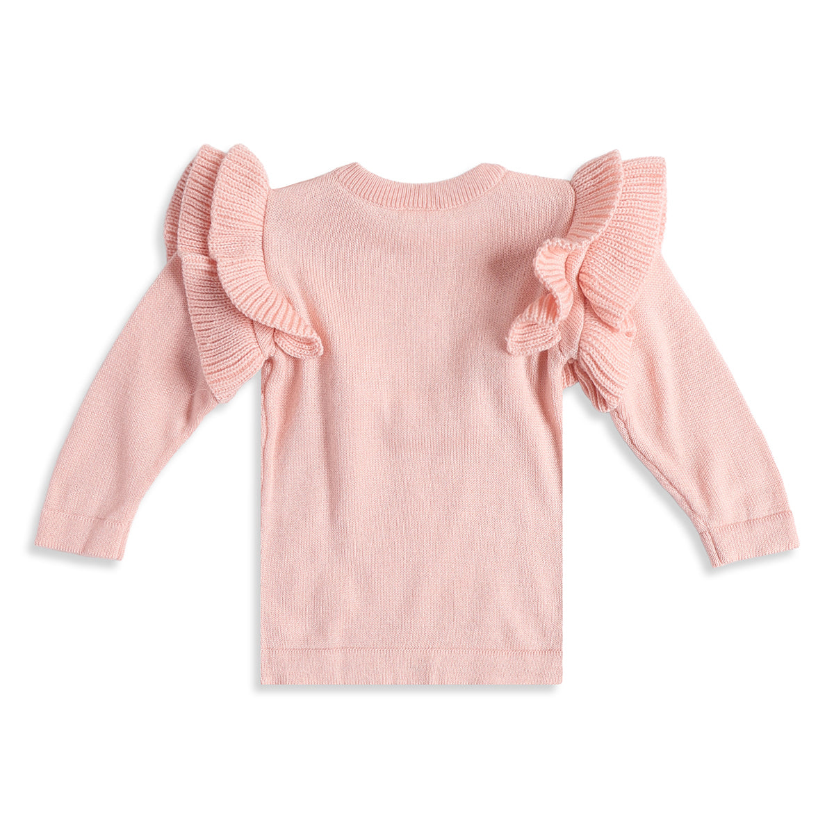 Baby Girls Peach Ruffle Knit Sweater Regular Fit.