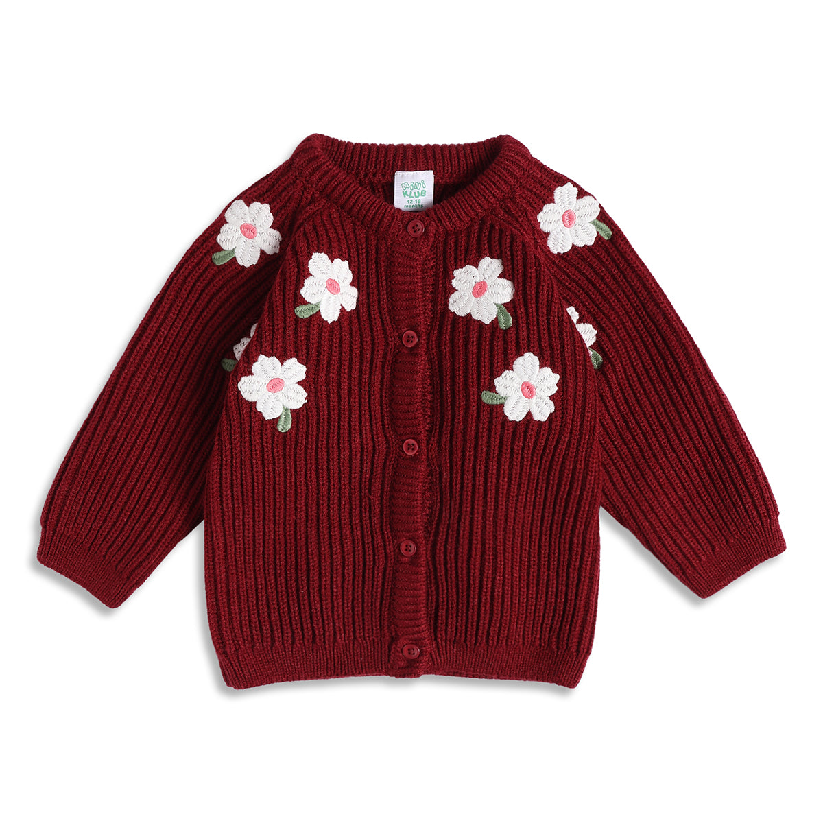 Baby Girls Maroon Floral Knit Shrug Regular Fit