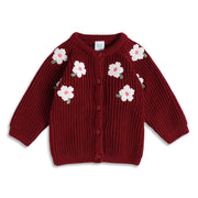 Baby Girls Maroon Floral Knit Shrug Regular Fit