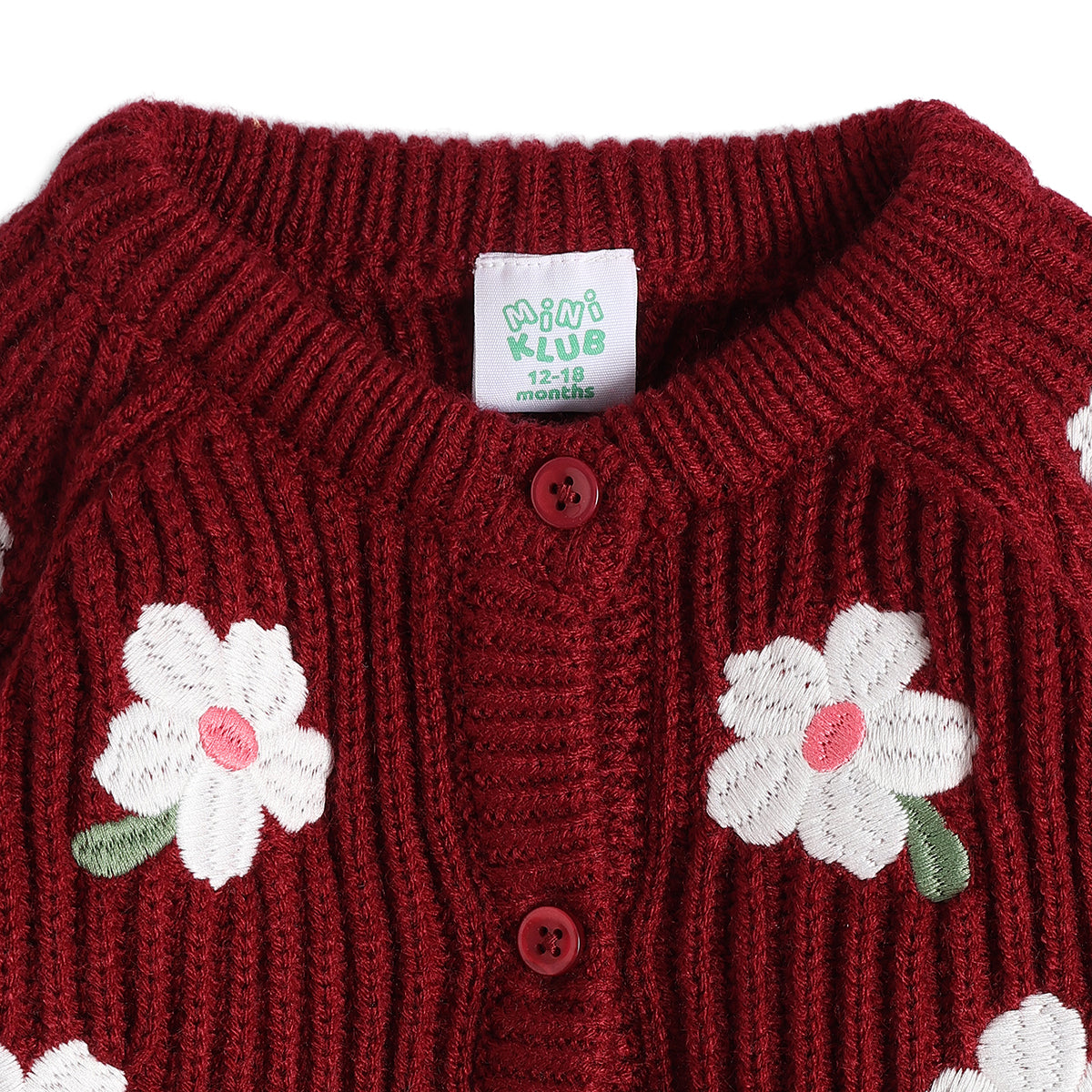 Baby Girls Maroon Floral Knit Shrug Regular Fit
