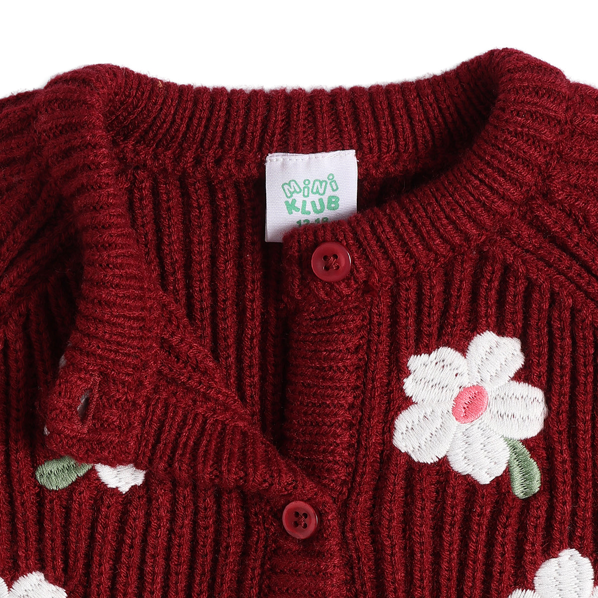 Baby Girls Maroon Floral Knit Shrug Regular Fit