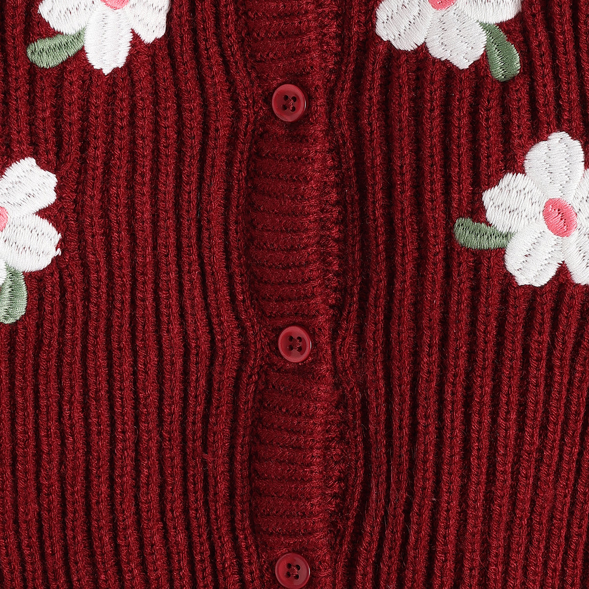 Baby Girls Maroon Floral Knit Shrug Regular Fit