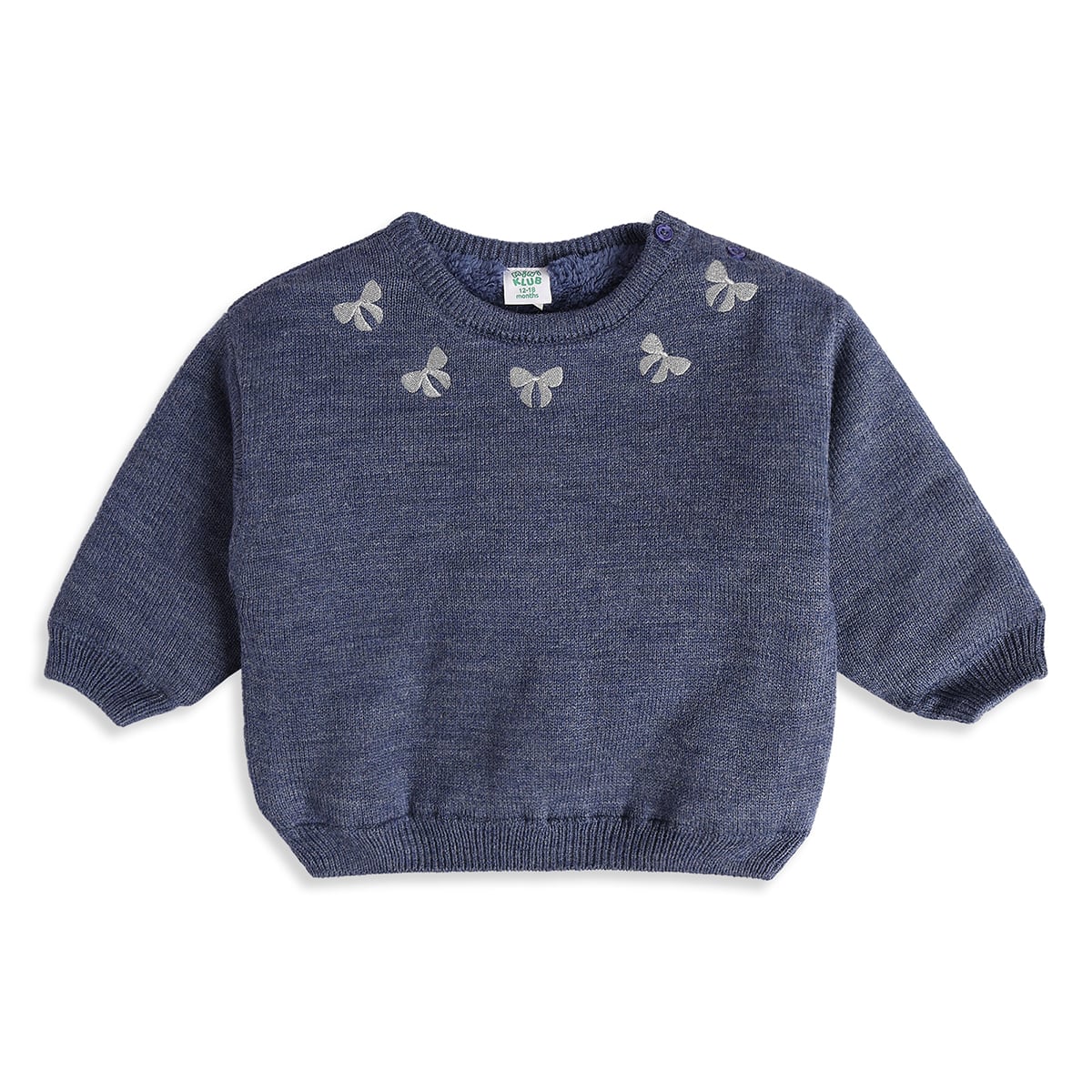 Baby Girls Blue Knitted Sweater Regular Fit Winter Wear
