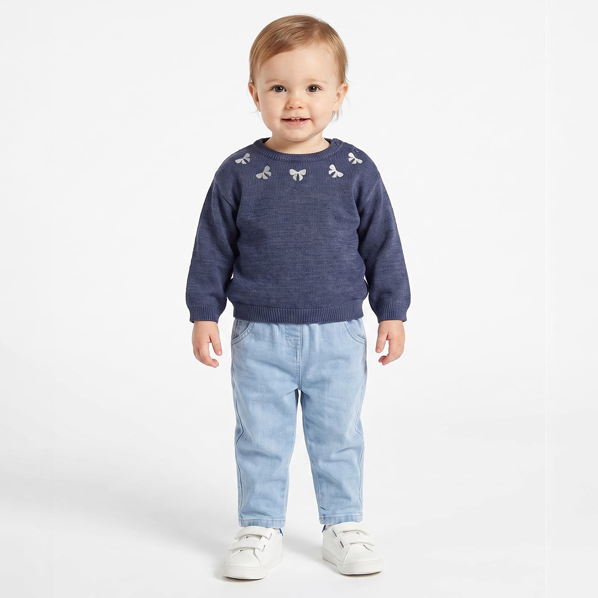 Baby Girls Blue Knitted Sweater Regular Fit Winter Wear