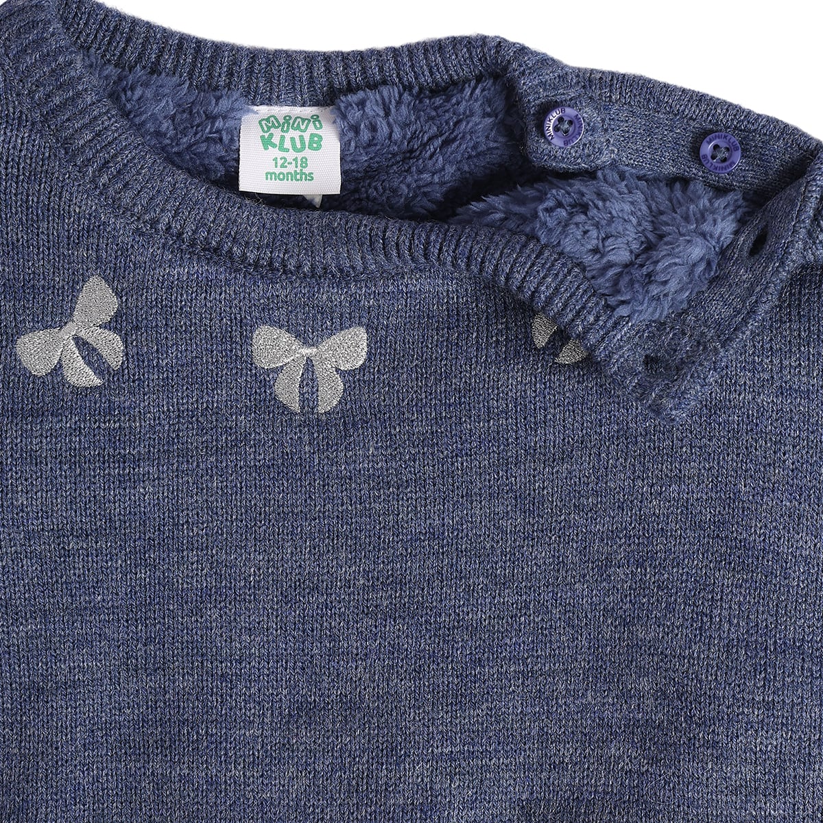 Baby Girls Blue Knitted Sweater Regular Fit Winter Wear