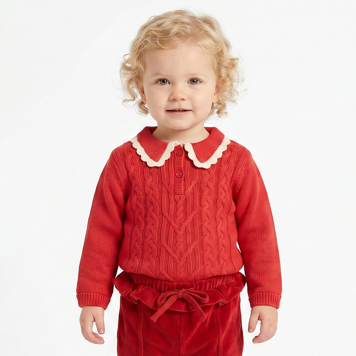 Baby Girls Coral Cable Knit Sweater Regular Fit