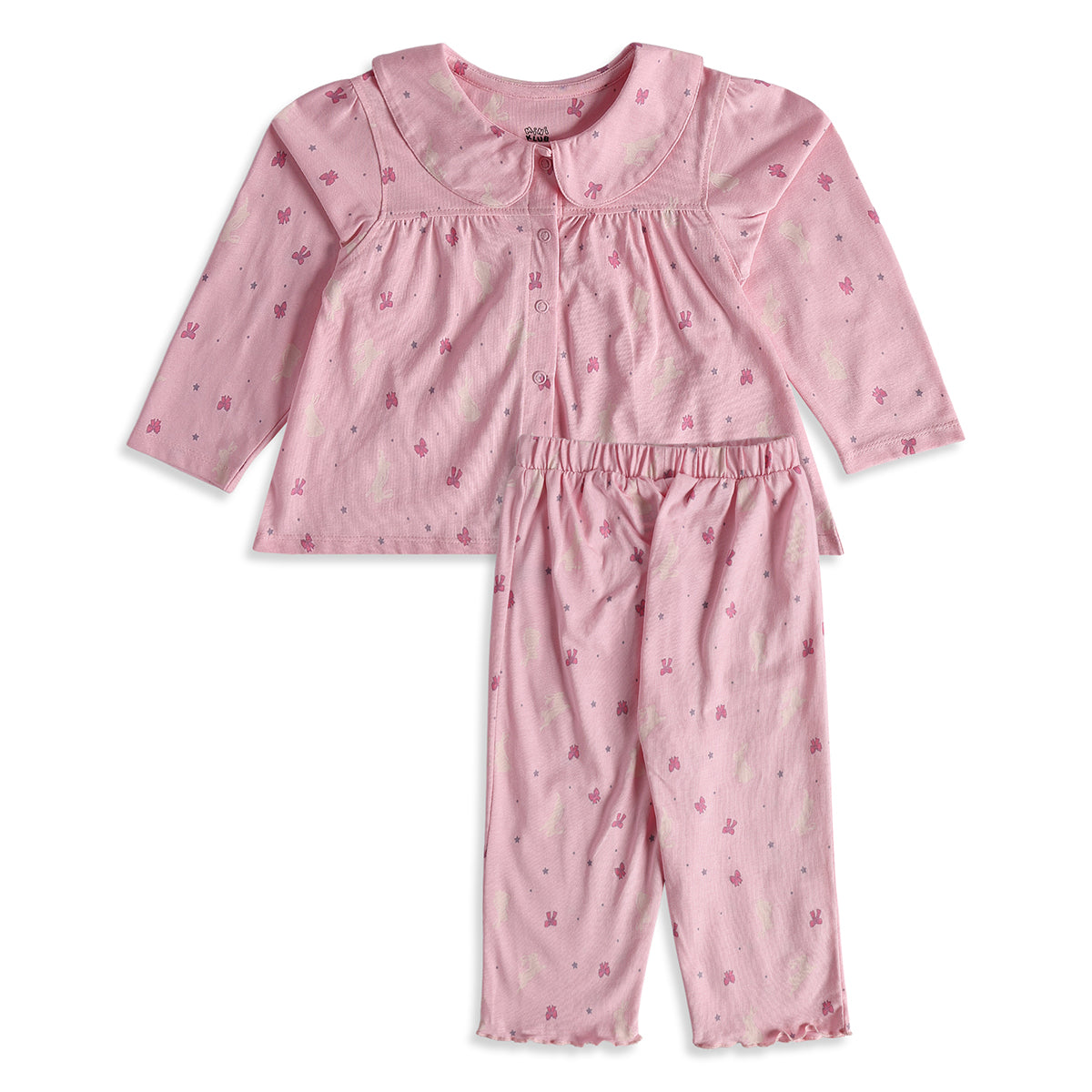 Baby Girls Pink Knit Night Suit Regular Fit Sleepwear