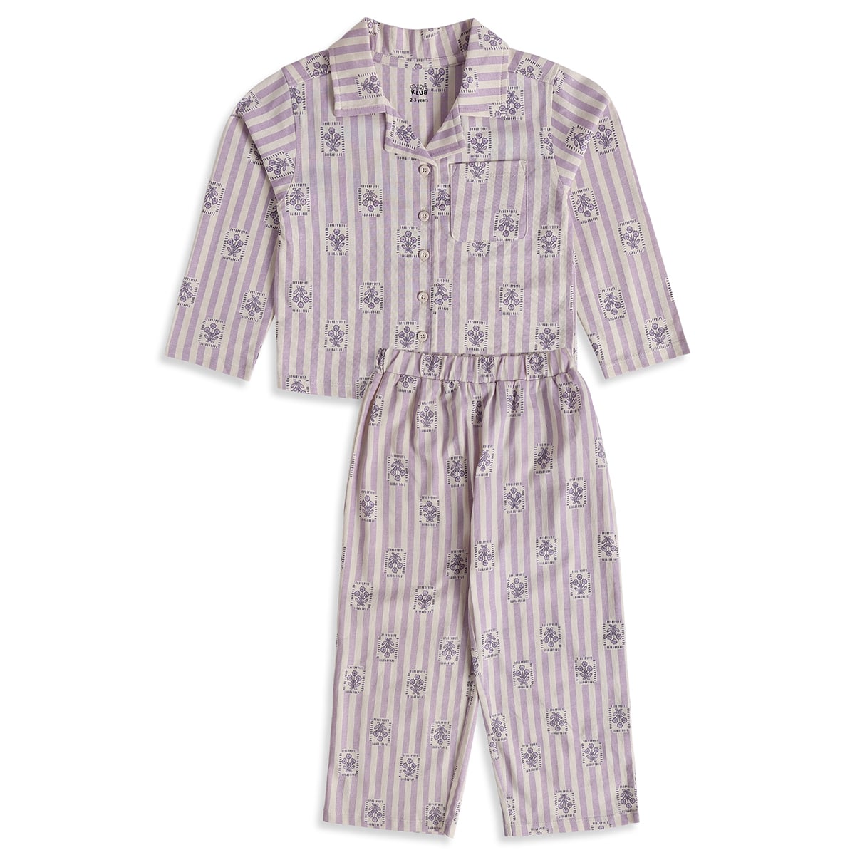 Baby Girls Purple Cotton Floral Sleepwear Set Regular Fit