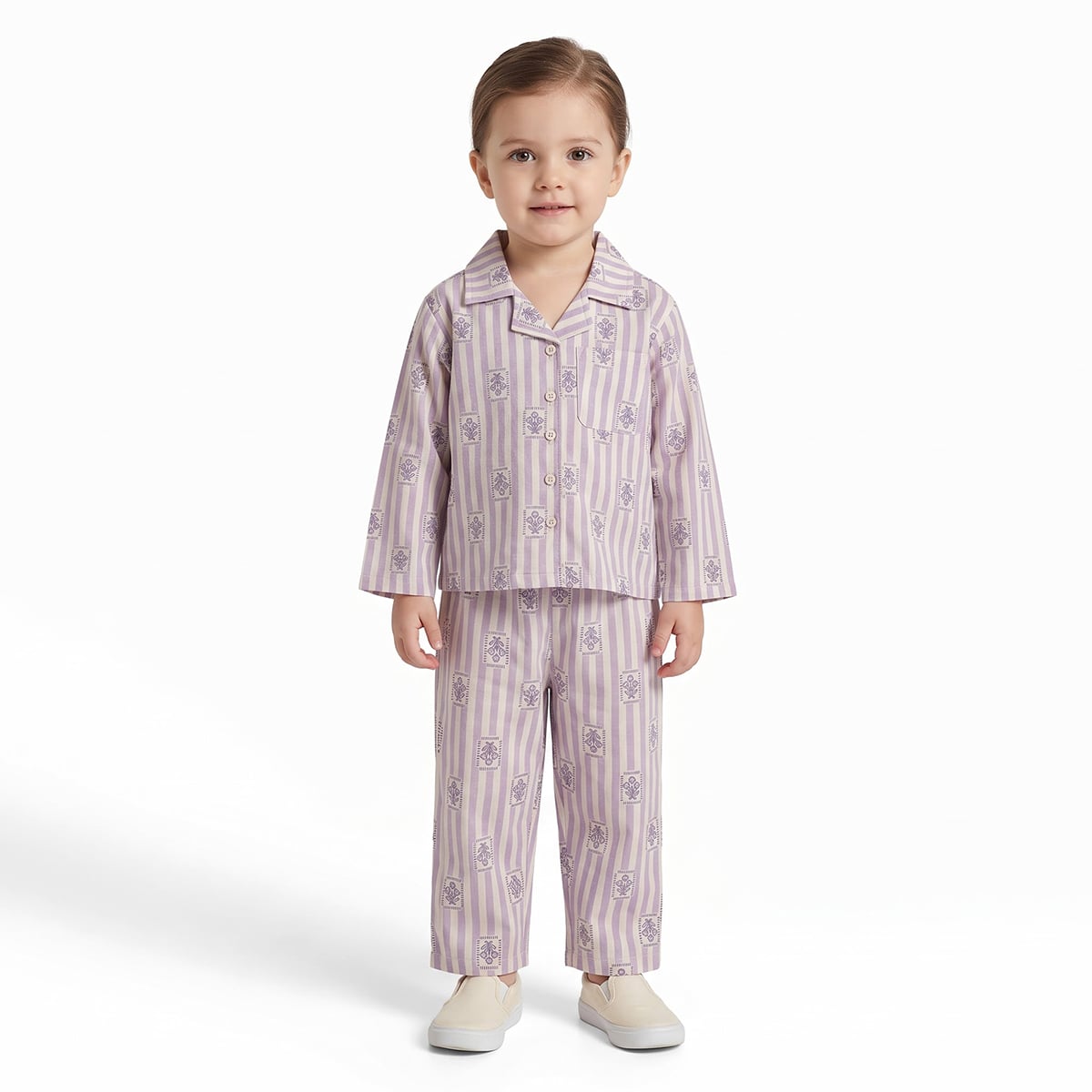 Baby Girls Purple Cotton Floral Sleepwear Set Regular Fit