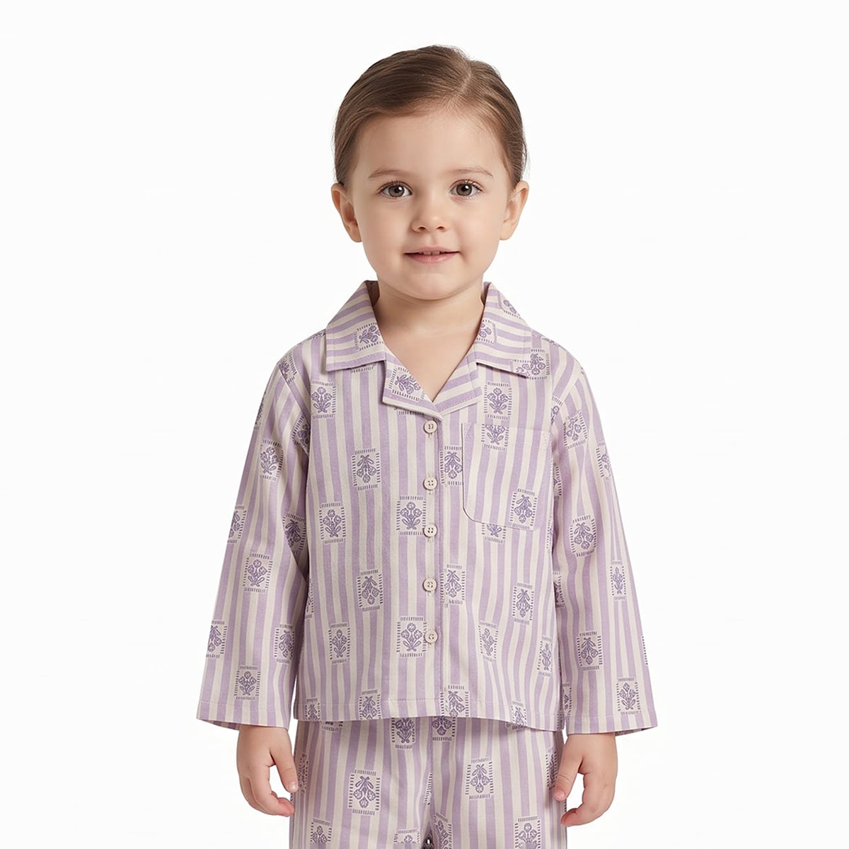 Baby Girls Purple Cotton Floral Sleepwear Set Regular Fit