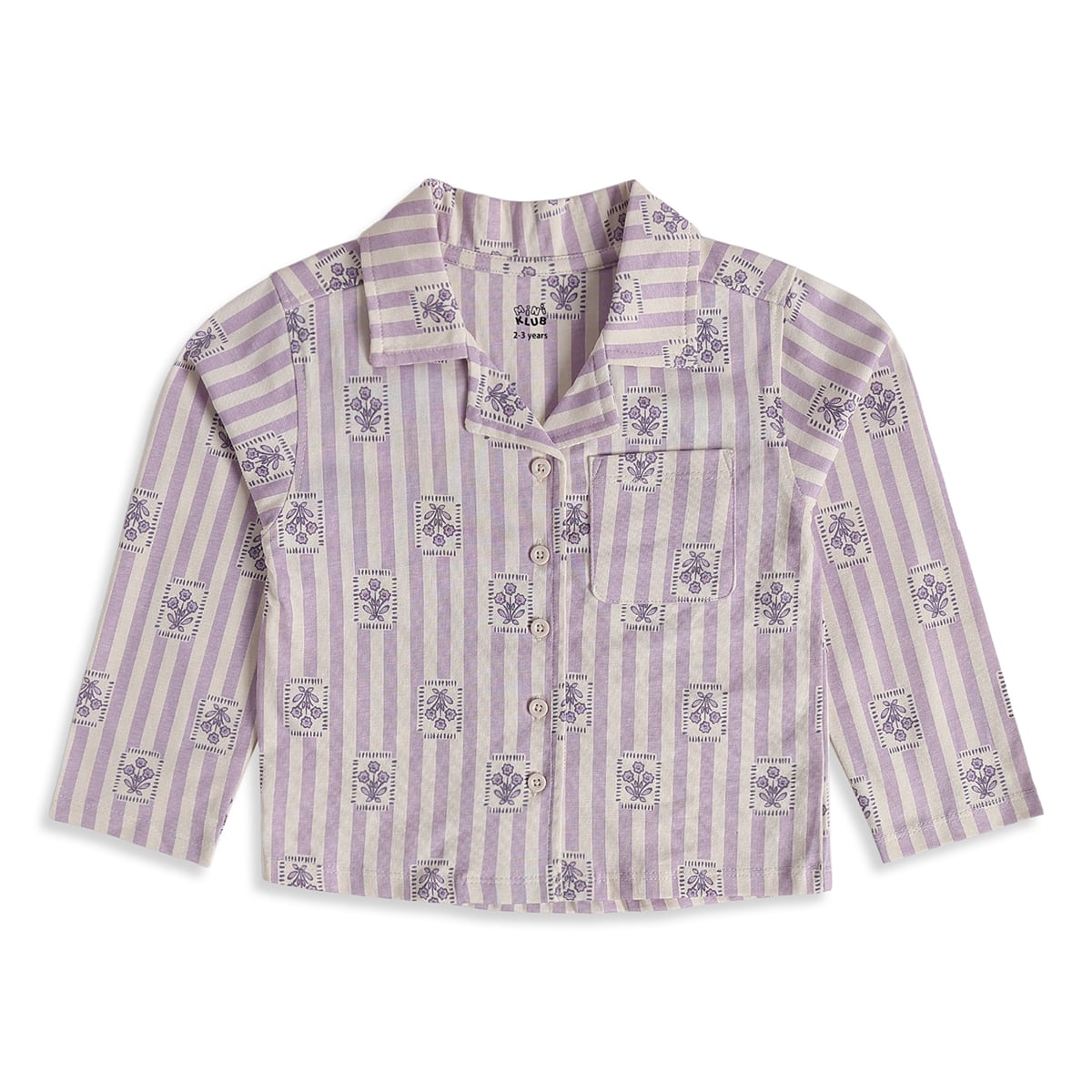 Baby Girls Purple Cotton Floral Sleepwear Set Regular Fit