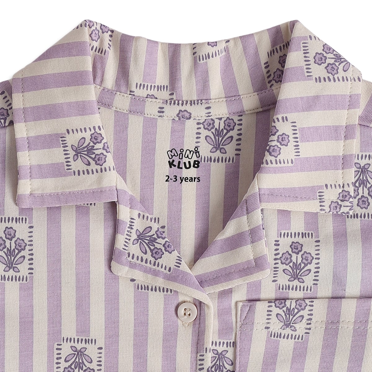 Baby Girls Purple Cotton Floral Sleepwear Set Regular Fit