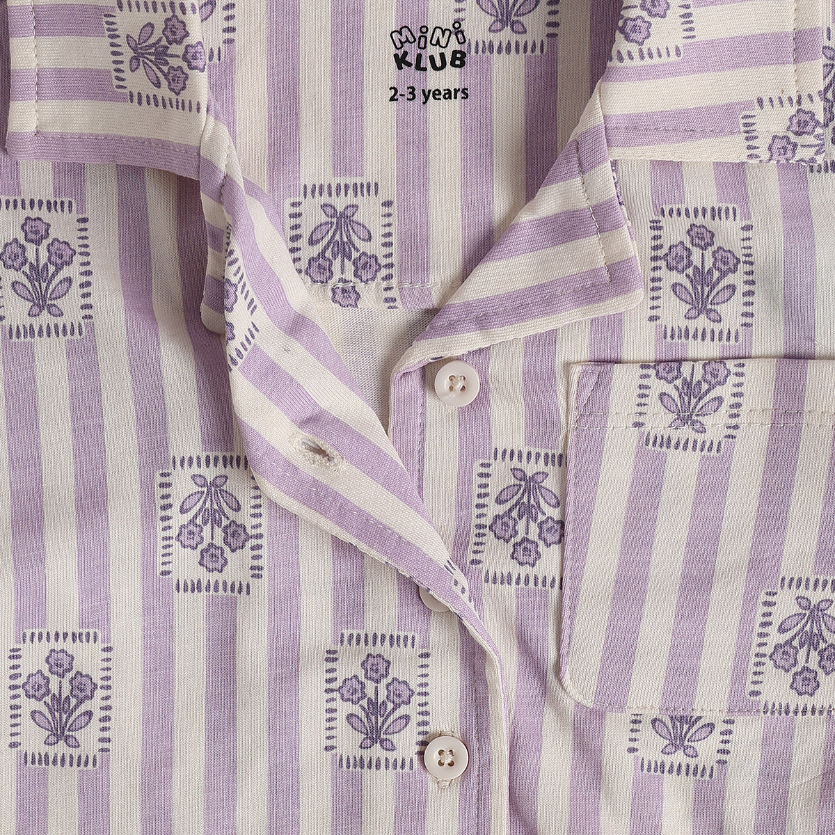 Baby Girls Purple Cotton Floral Sleepwear Set Regular Fit