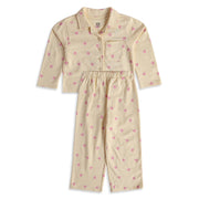 Baby Girls Cream Cotton Heart Print Sleepwear Set Regular Fit