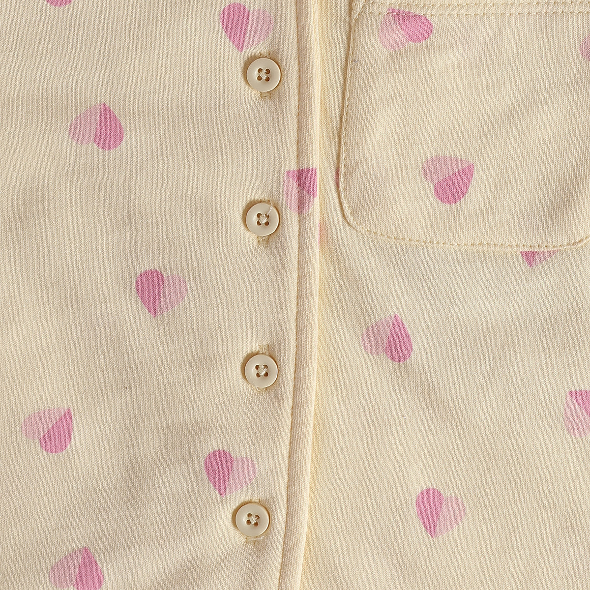 Baby Girls Cream Cotton Heart Print Sleepwear Set Regular Fit