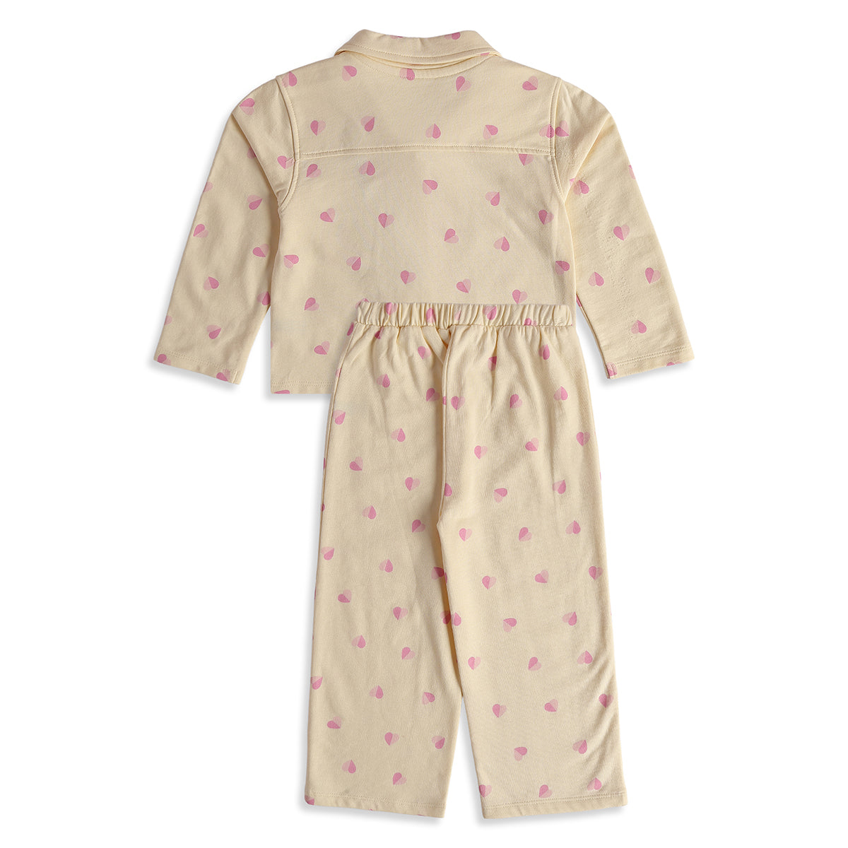 Baby Girls Cream Cotton Heart Print Sleepwear Set Regular Fit