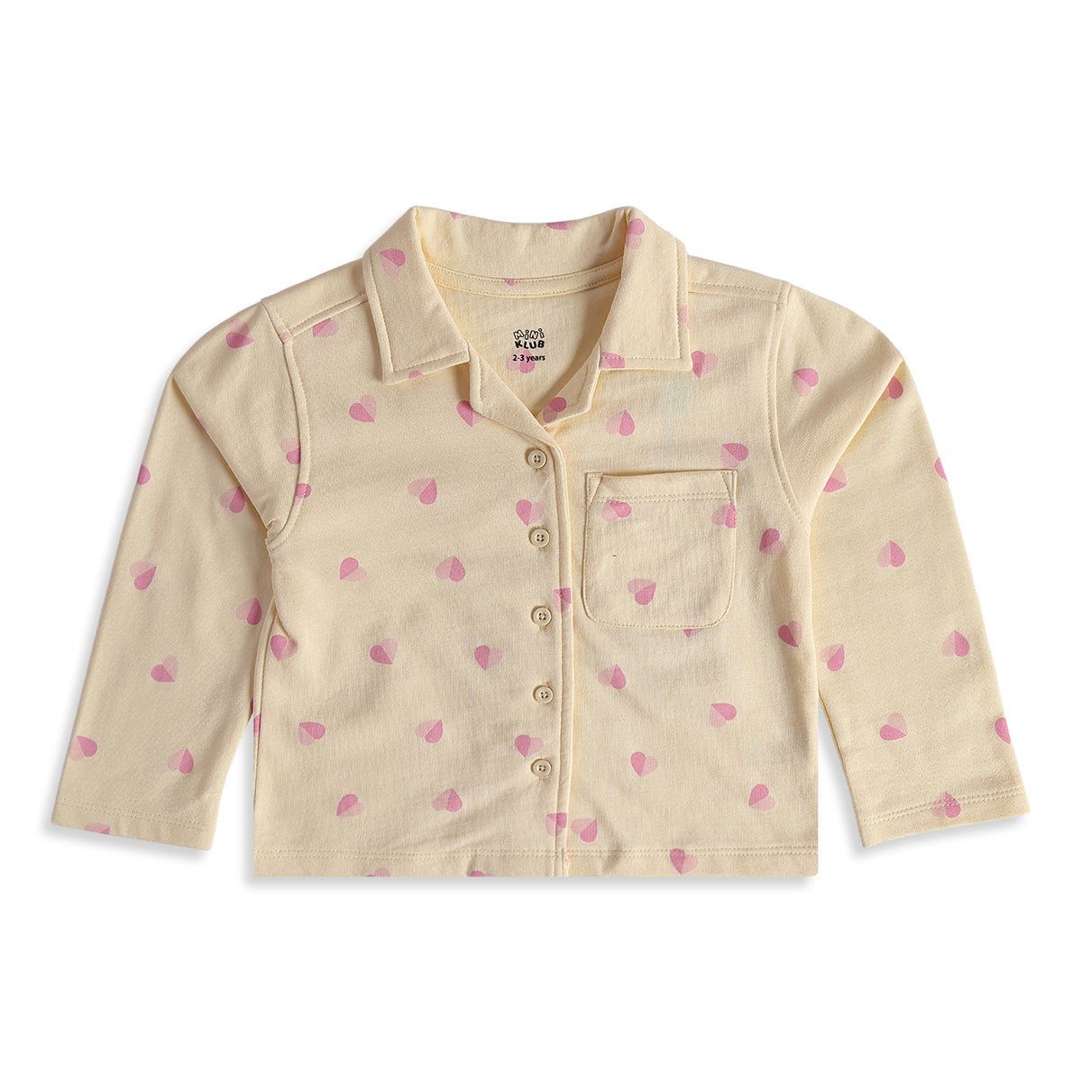 Baby Girls Cream Cotton Heart Print Sleepwear Set Regular Fit