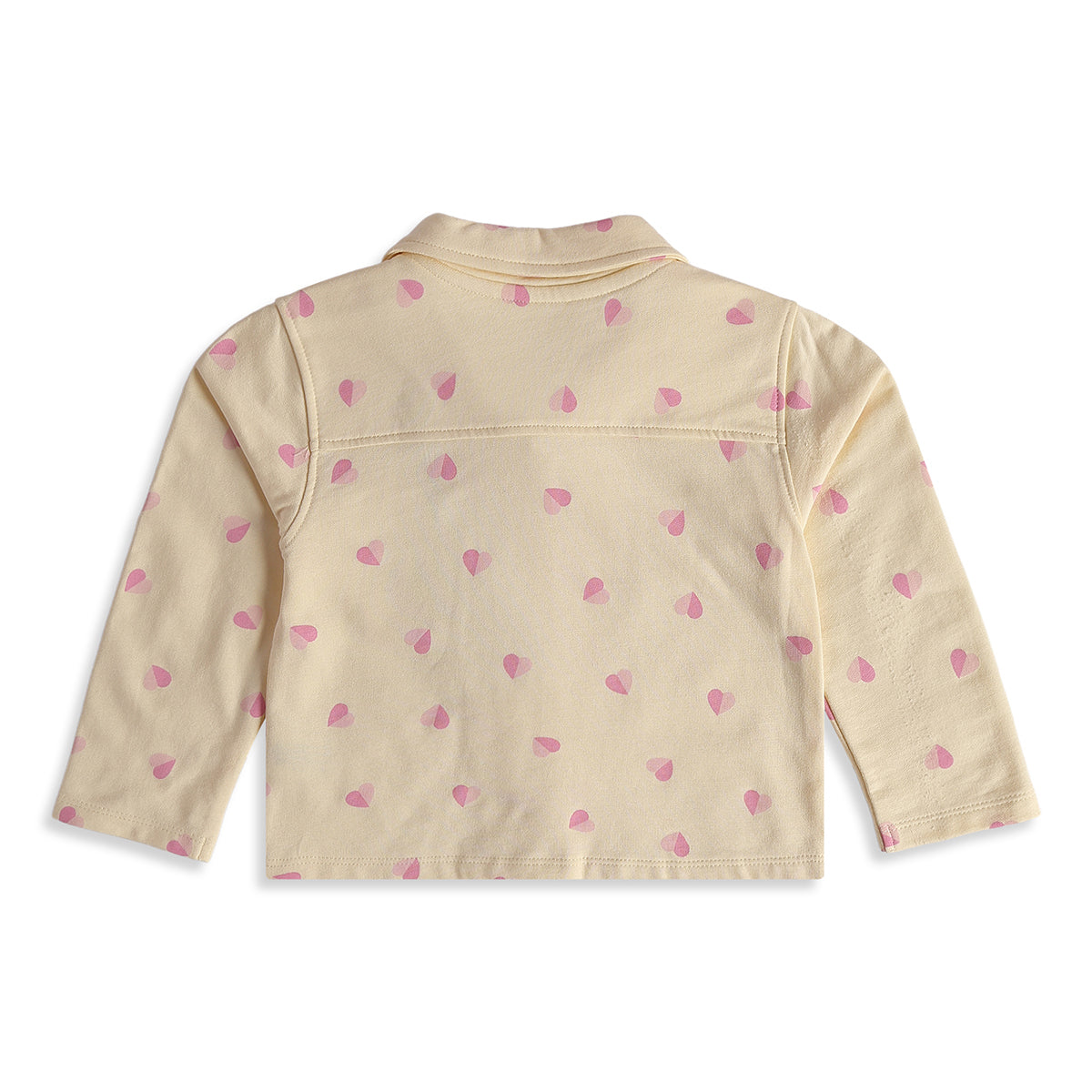 Baby Girls Cream Cotton Heart Print Sleepwear Set Regular Fit