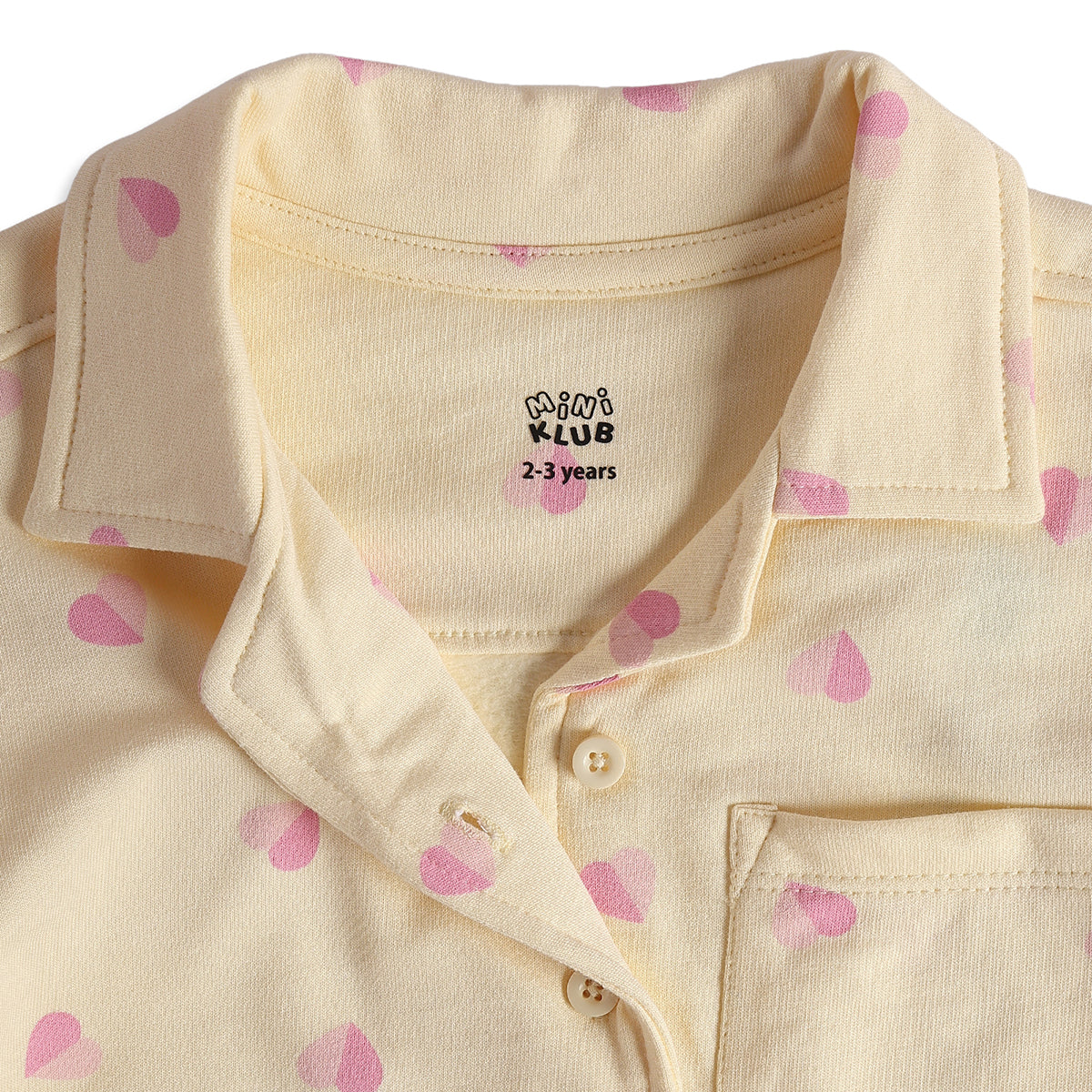 Baby Girls Cream Cotton Heart Print Sleepwear Set Regular Fit