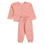 Girls Coral Pink Cotton Printed Sleepwear Set Regular Fit