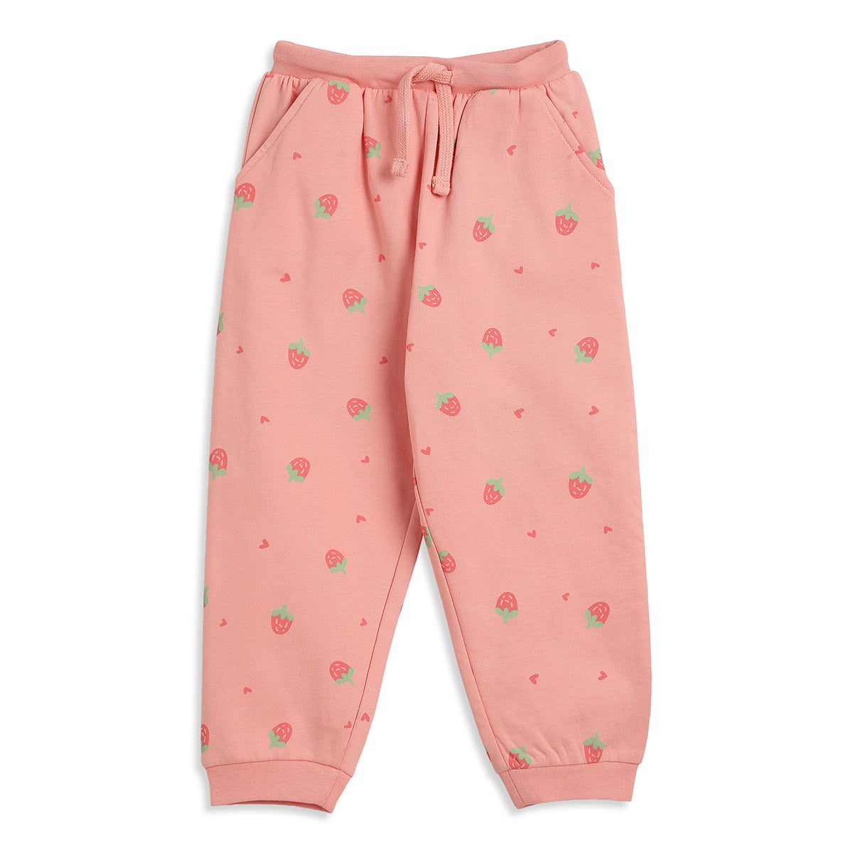 Girls Coral Pink Cotton Printed Sleepwear Set Regular Fit