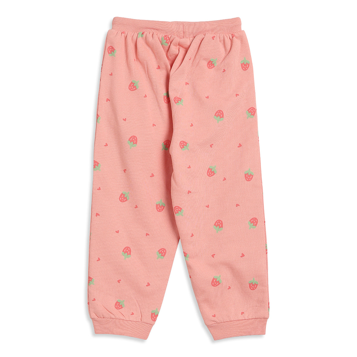Girls Coral Pink Cotton Printed Sleepwear Set Regular Fit