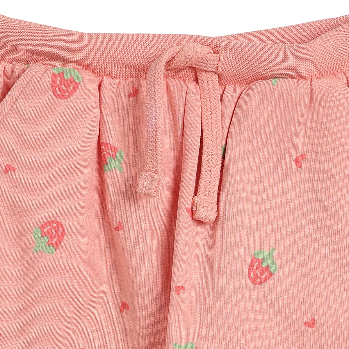 Girls Coral Pink Cotton Printed Sleepwear Set Regular Fit