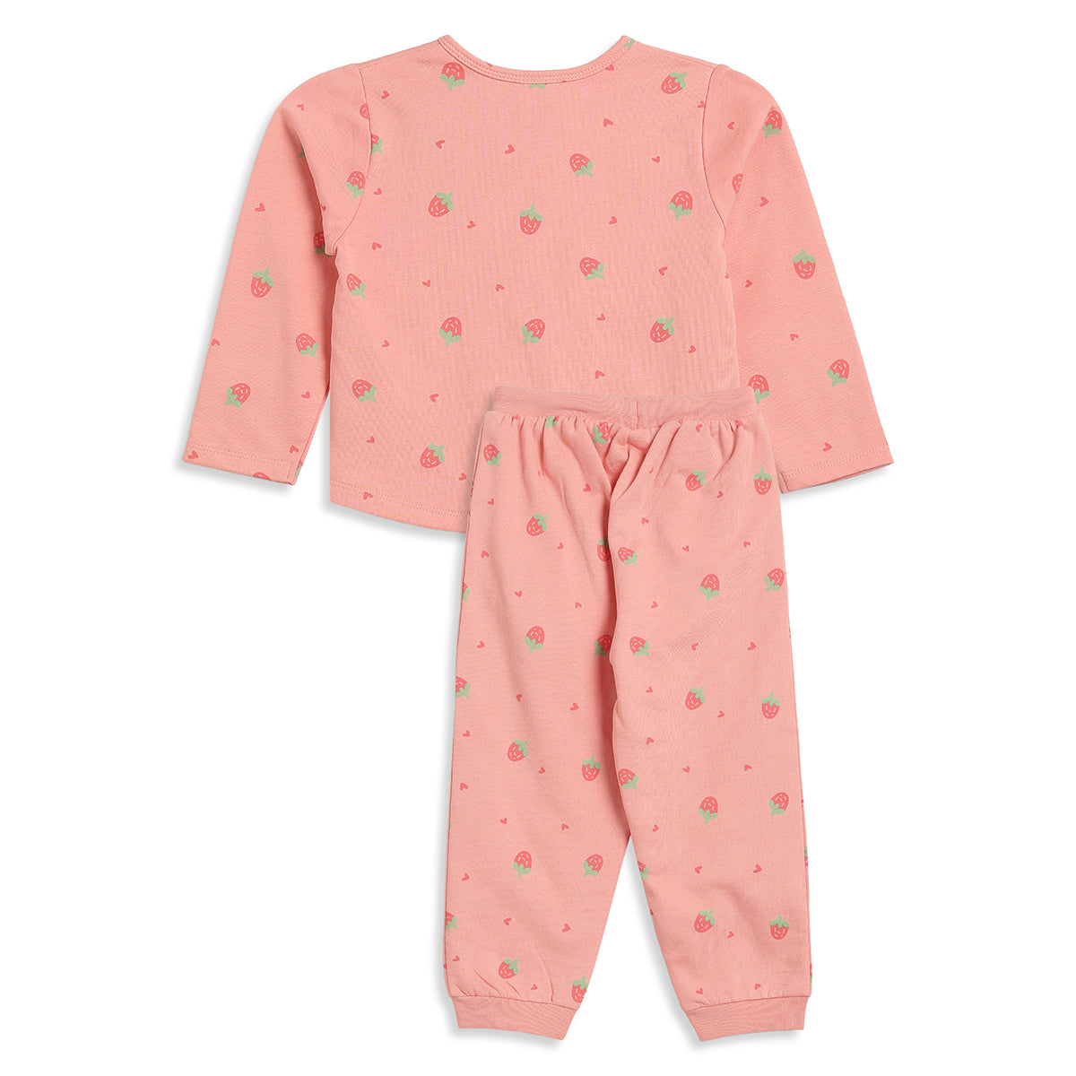 Girls Coral Pink Cotton Printed Sleepwear Set Regular Fit
