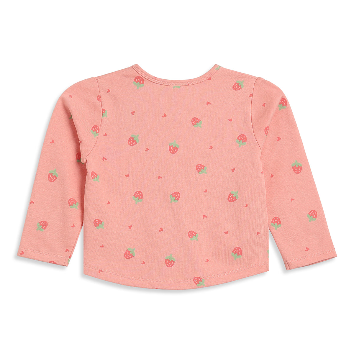 Girls Coral Pink Cotton Printed Sleepwear Set Regular Fit