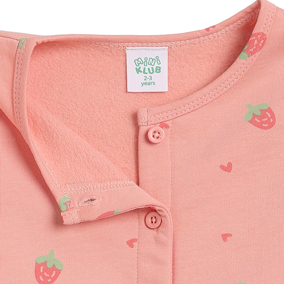 Girls Coral Pink Cotton Printed Sleepwear Set Regular Fit