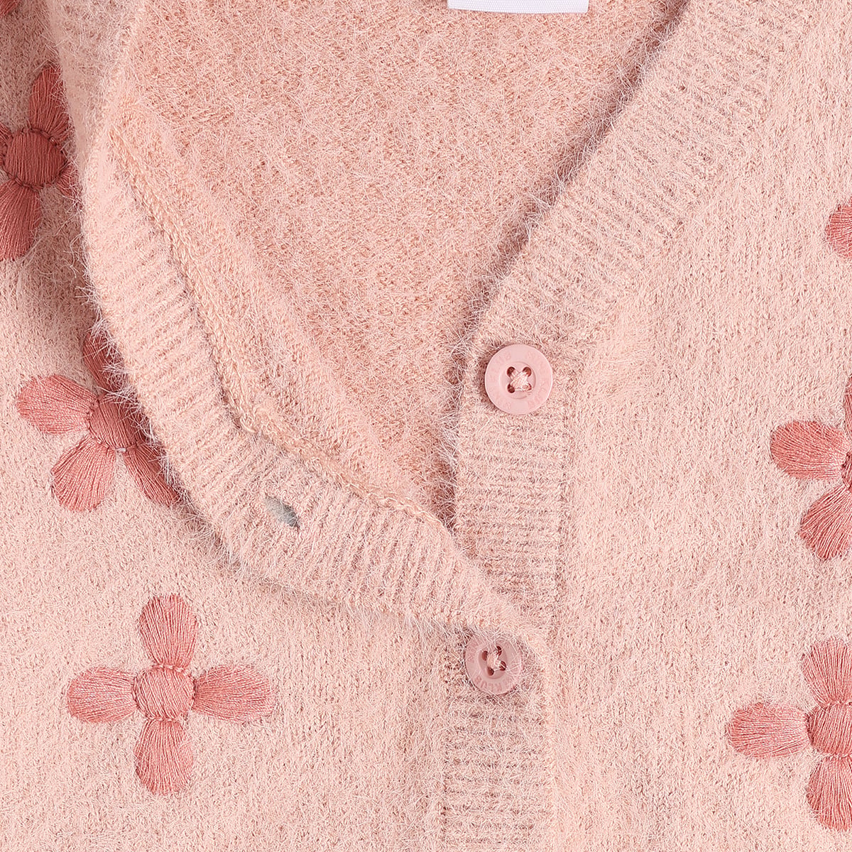 Baby Girls Pink Knitted Floral Embroidered Cardigan Regular Fit Winter Wear