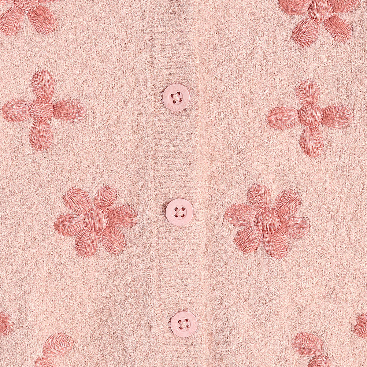 Baby Girls Pink Knitted Floral Embroidered Cardigan Regular Fit Winter Wear