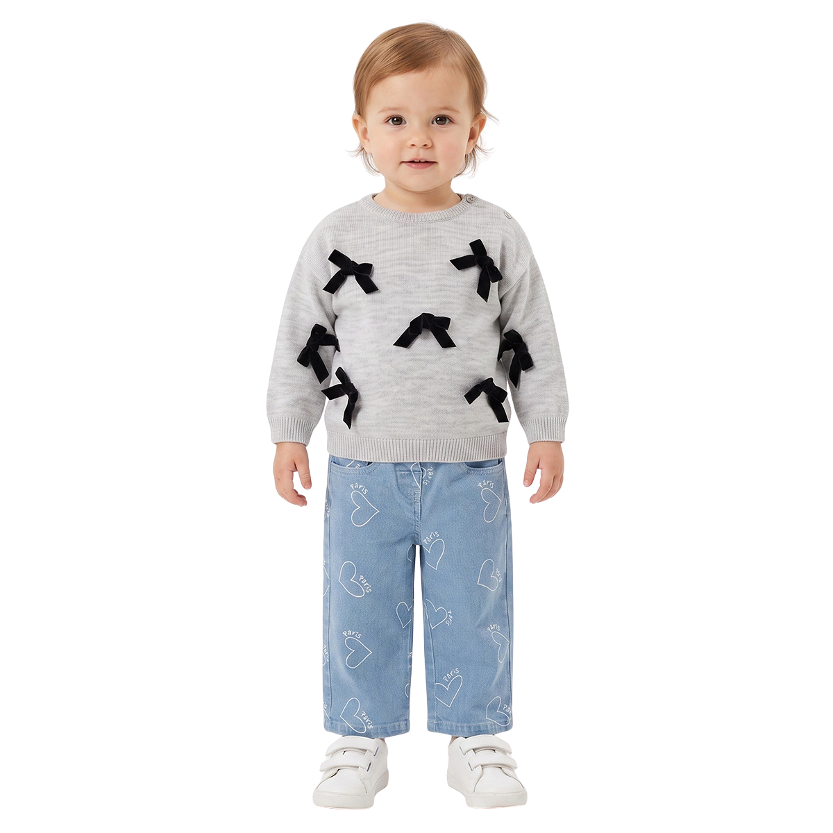 Baby Girls Grey Cotton Blend Bow Detailed Knit Sweater Pack of 1