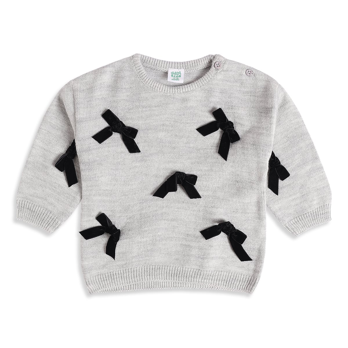 Baby Girls Grey Cotton Blend Bow Detailed Knit Sweater Pack of 1 Regular Fit Casual Wear
