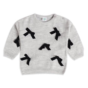 Baby Girls Grey Cotton Blend Bow Detailed Knit Sweater Pack of 1 Regular Fit Casual Wear