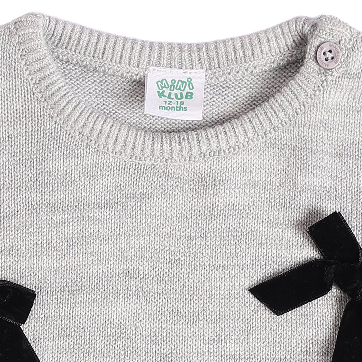 Baby Girls Grey Cotton Blend Bow Detailed Knit Sweater Pack of 1 Regular Fit Casual Wear