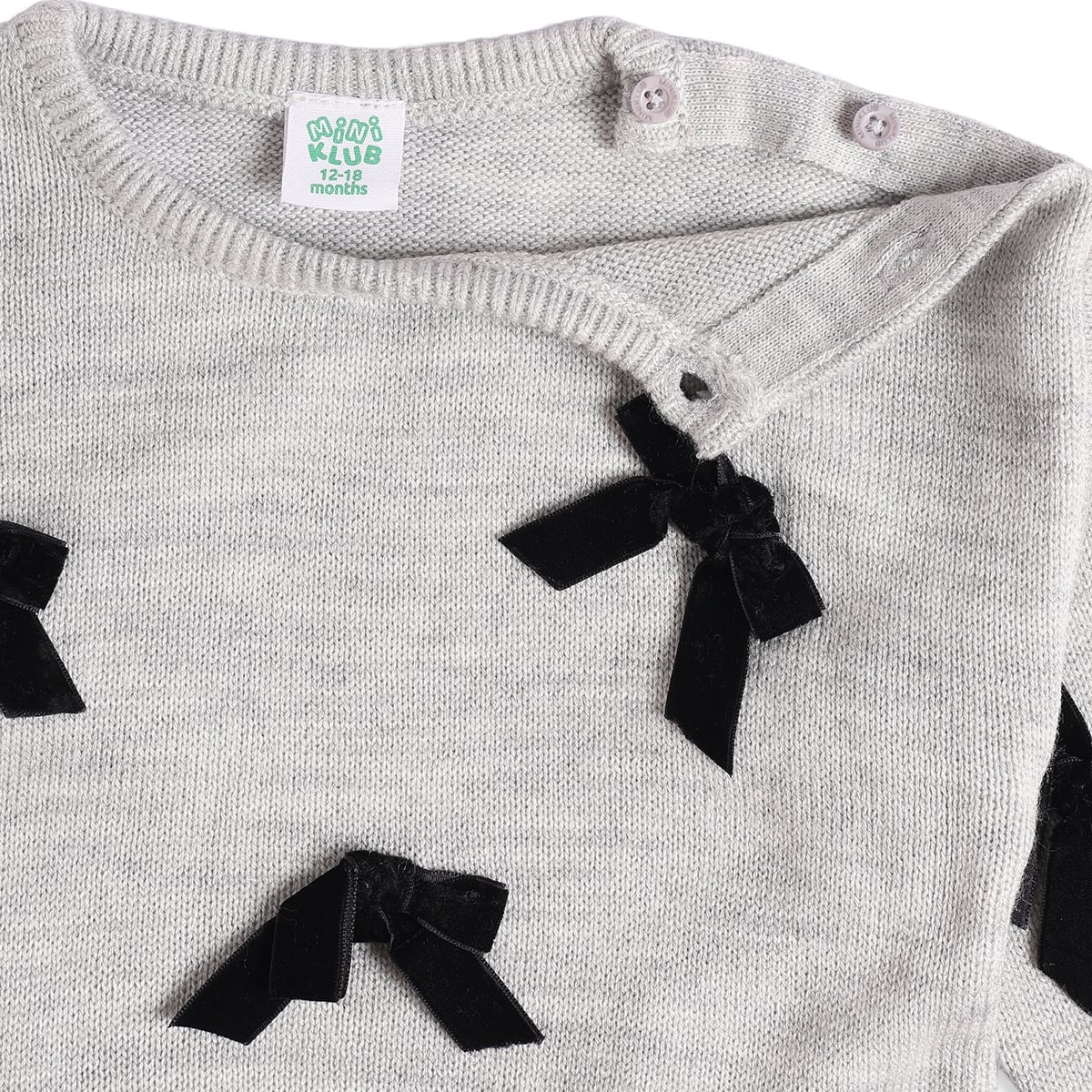 Baby Girls Grey Cotton Blend Bow Detailed Knit Sweater Pack of 1 Regular Fit Casual Wear