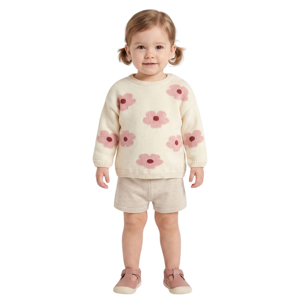 Baby Girls Cream Floral Knit Sweater Regular Fit