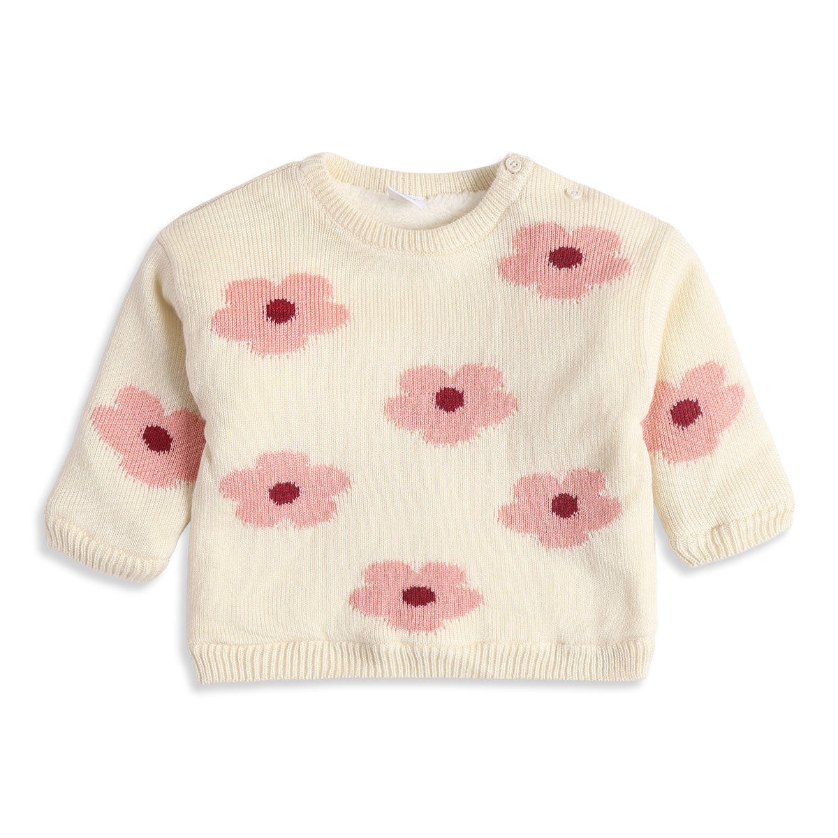 Baby Girls Cream Floral Knit Sweater Regular Fit.