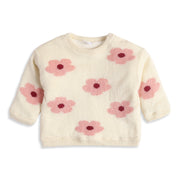 Baby Girls Cream Floral Knit Sweater Regular Fit.