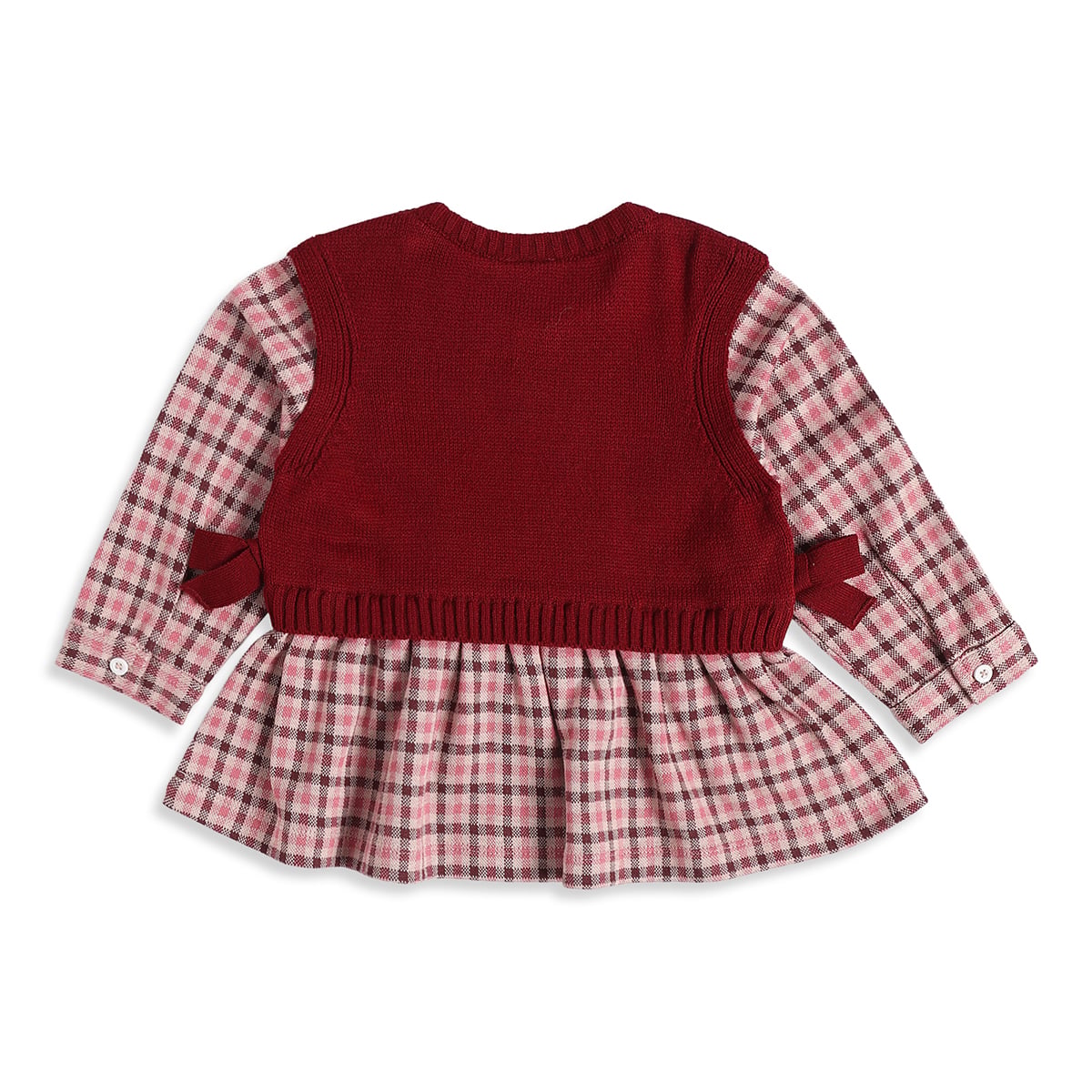 Baby Girls Maroon and Pink Knitted Floral Embroidered Layered-Look Sweater Regular Fit Winter Wear