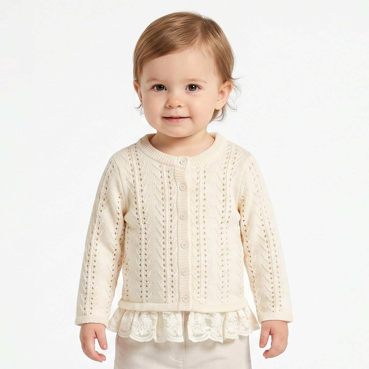 Baby Girls Cream Knit Sweater Regular Fit