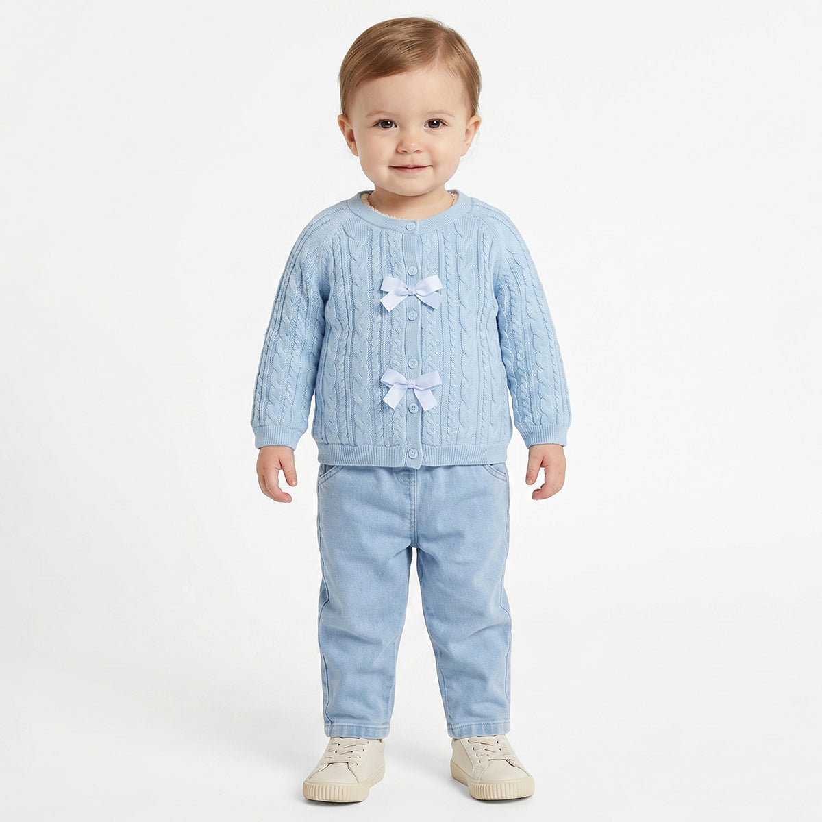 Baby Girls Sky Blue Cable Knit Sweater Regular Fit