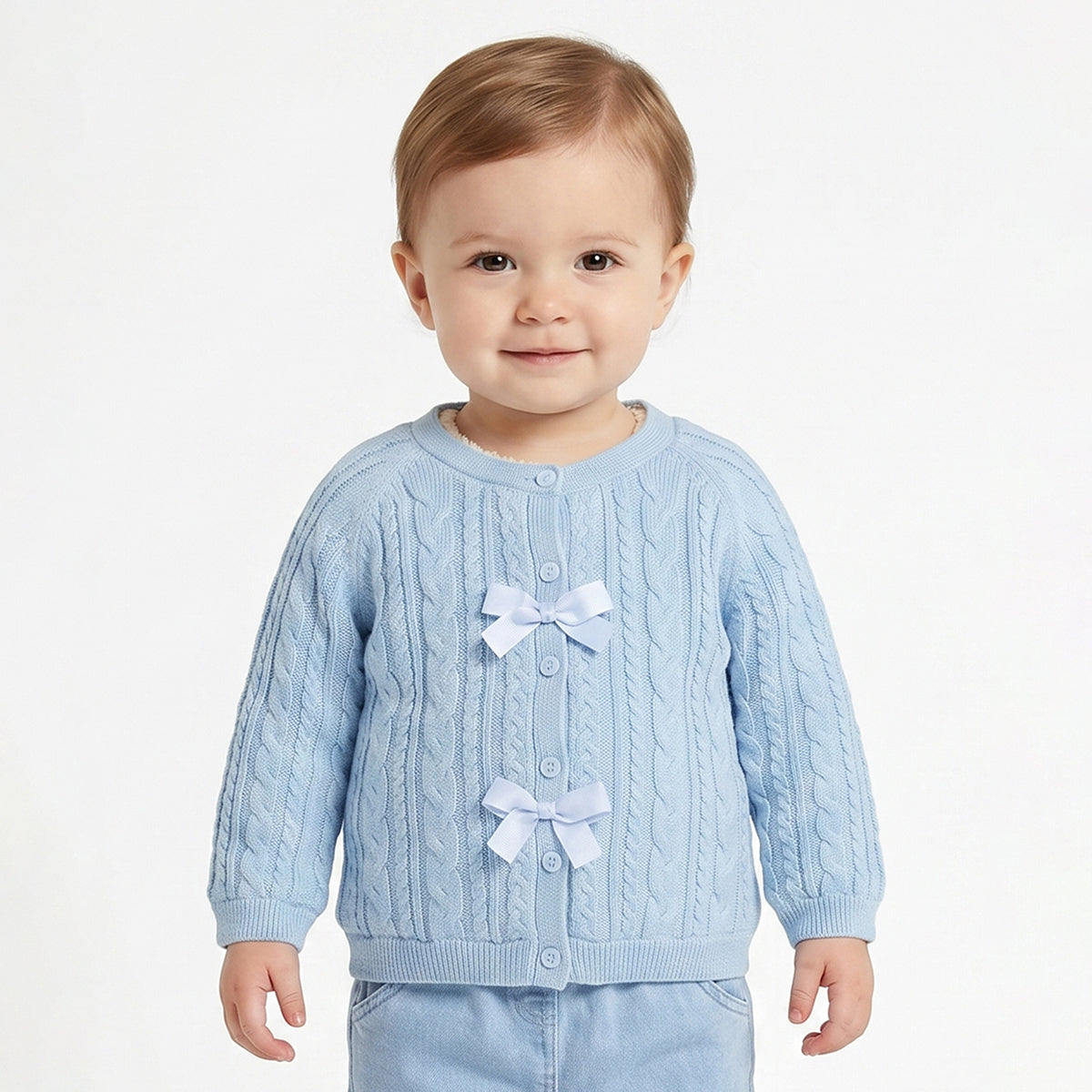 Baby Girls Sky Blue Cable Knit Sweater Regular Fit